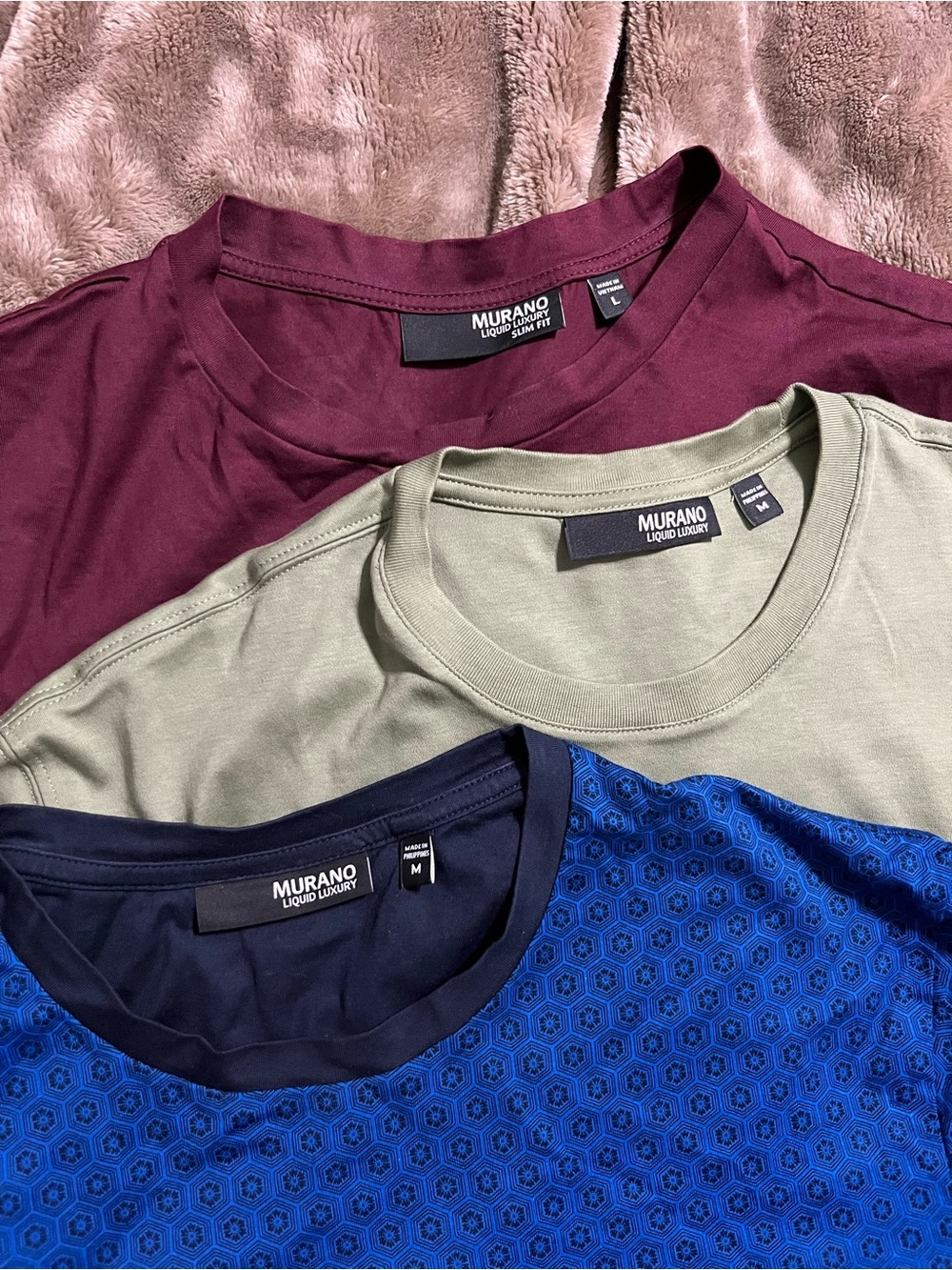 Murano Short Sleeve Crew Tees in Burgundy, Olive & Blue